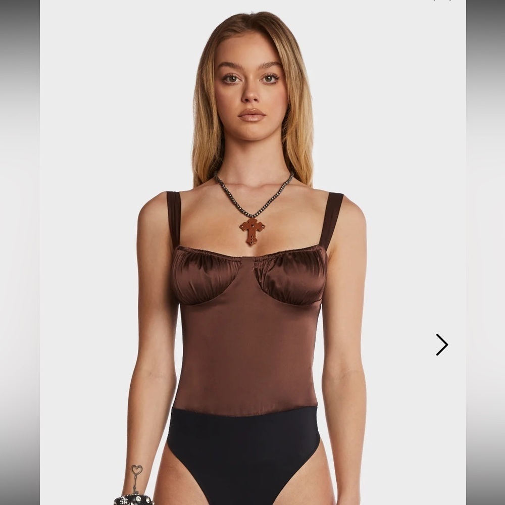 REVOLVE WeWoreWhat Ruched Cup Satin Bodysuit
